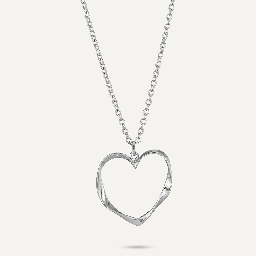 Long Open Heart Pendant Necklace In Silver-Tone