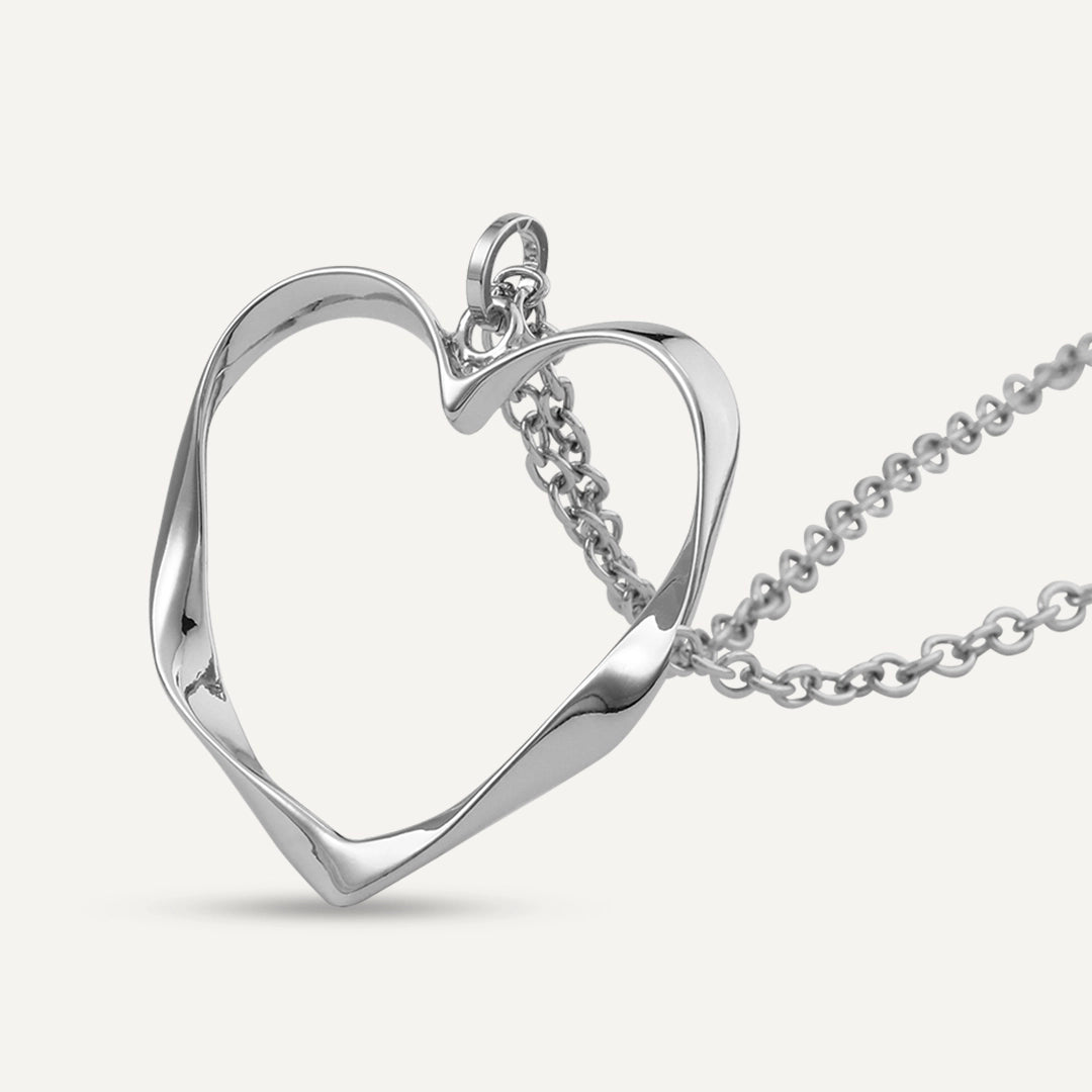 Long Open Heart Pendant Necklace In Silver-Tone