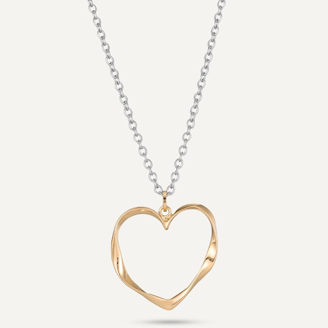 Short Mixed Metal Open Heart Pendant Necklace In Gold & Silver-Tone