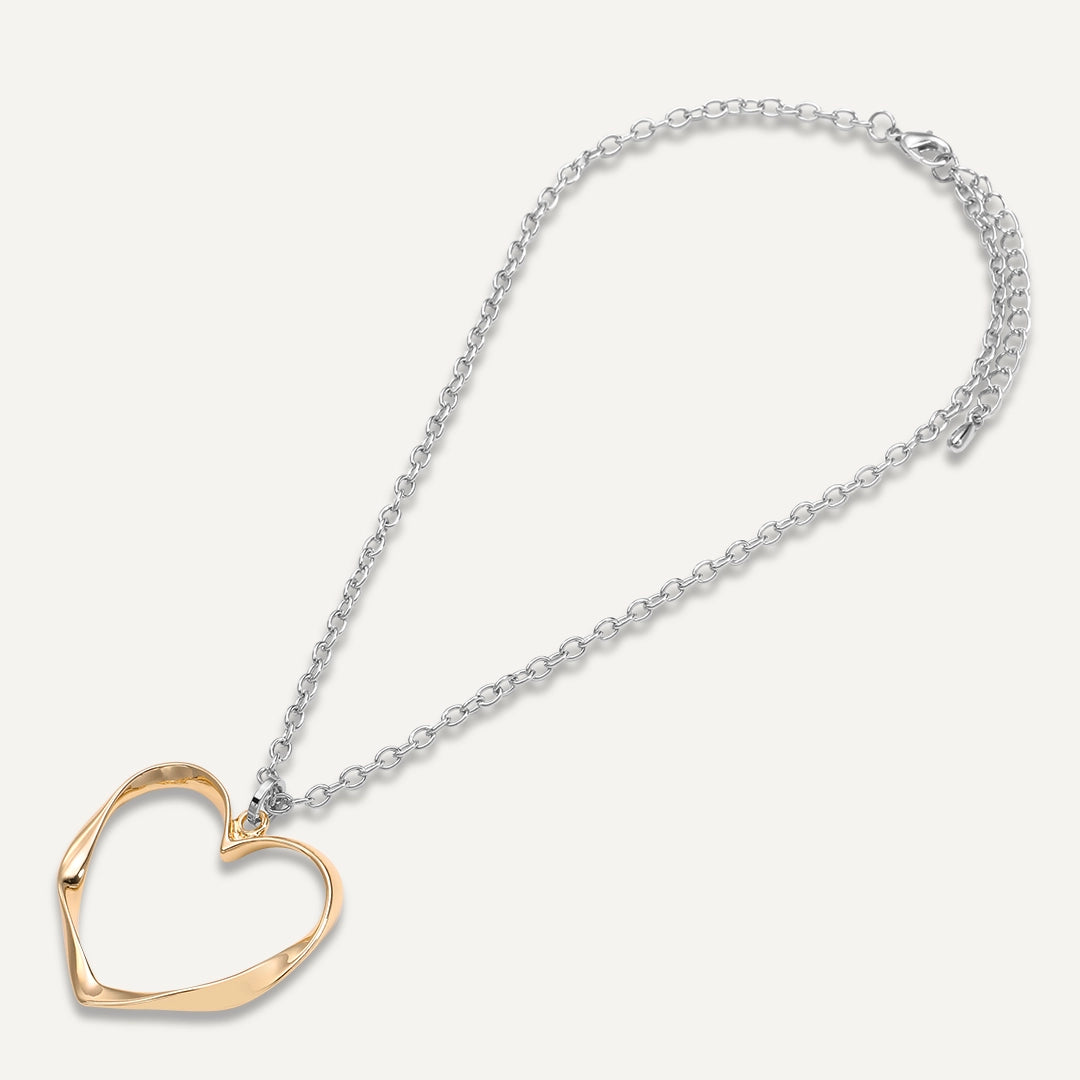 Short Mixed Metal Open Heart Pendant Necklace In Gold & Silver-Tone