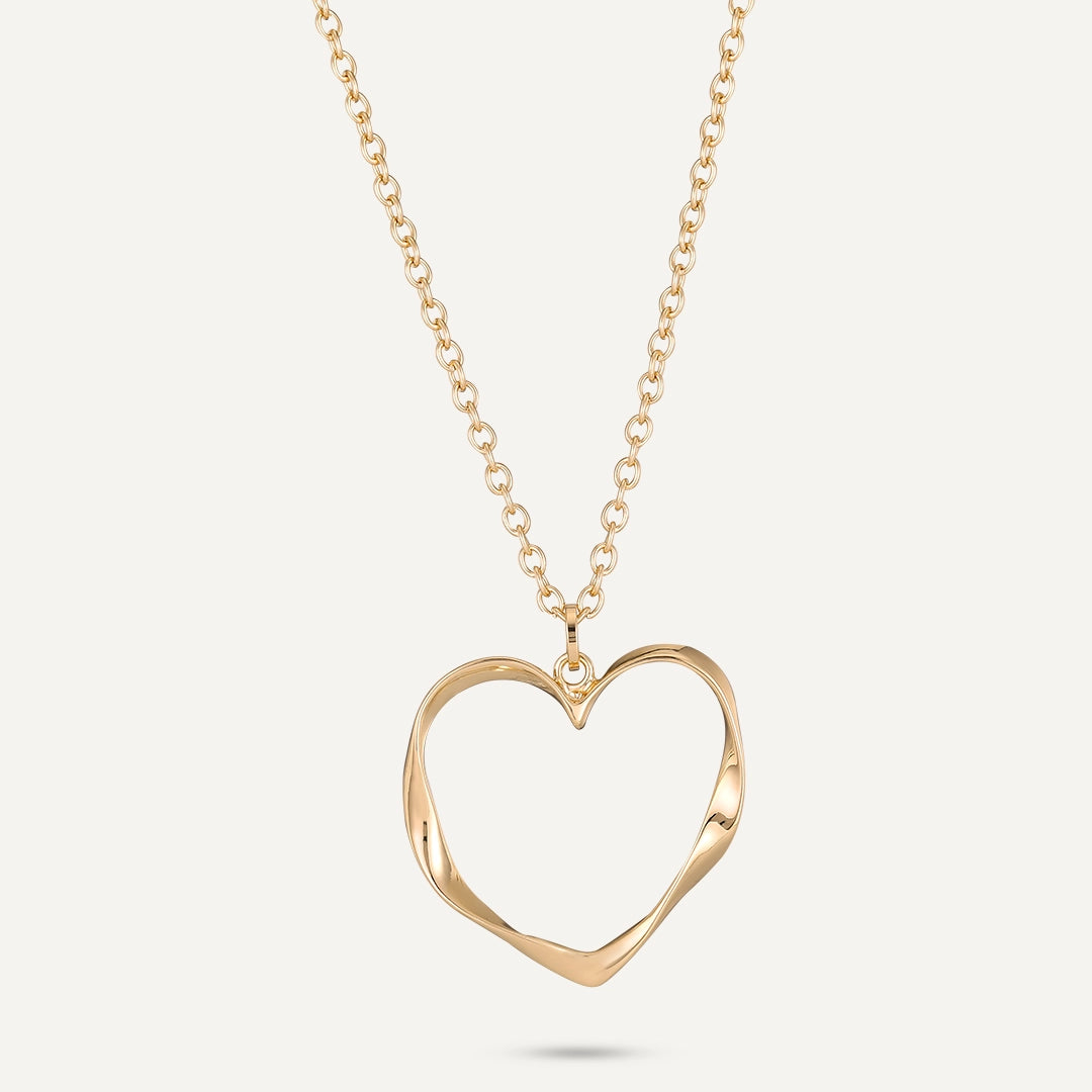 Short Open Heart Pendant Necklace In Gold-Tone