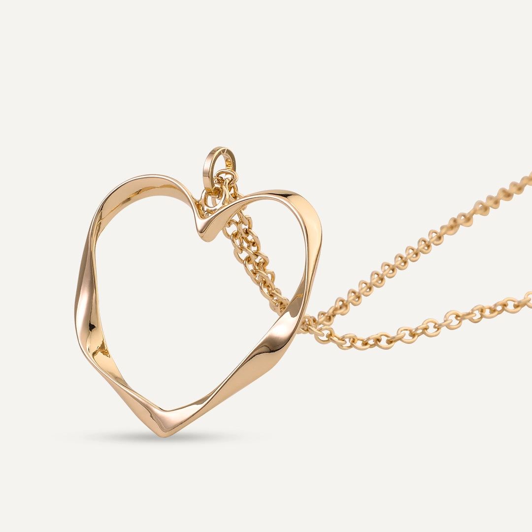 Short Open Heart Pendant Necklace In Gold-Tone