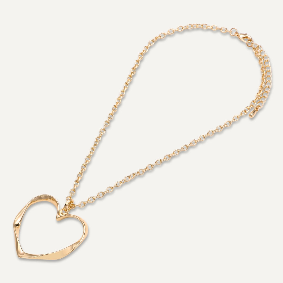 Short Open Heart Pendant Necklace In Gold-Tone