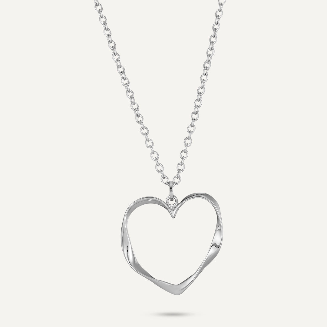 Short Open Heart Pendant Necklace In Silver-Tone