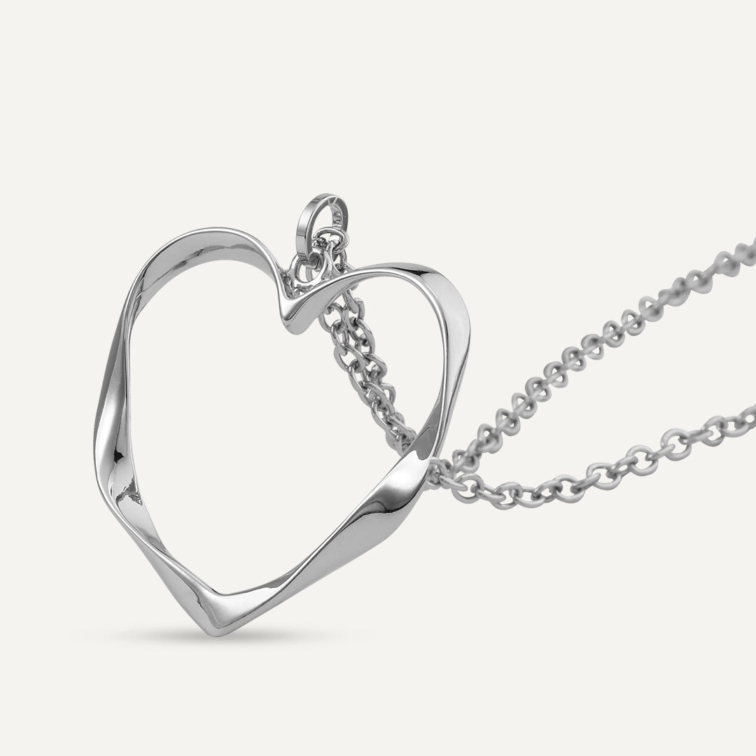 Short Open Heart Pendant Necklace In Silver-Tone