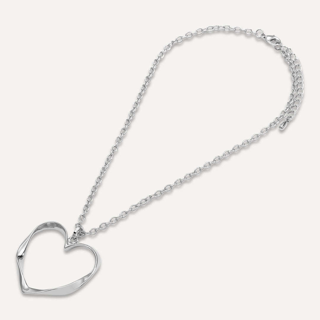 Short Open Heart Pendant Necklace In Silver-Tone