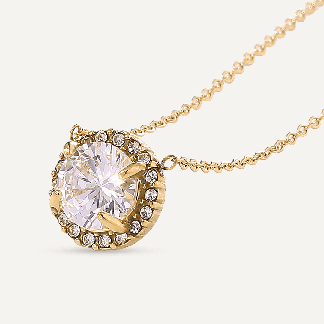 Vibes | Halo Crystal Pendant Necklace | 18K Gold-Plated