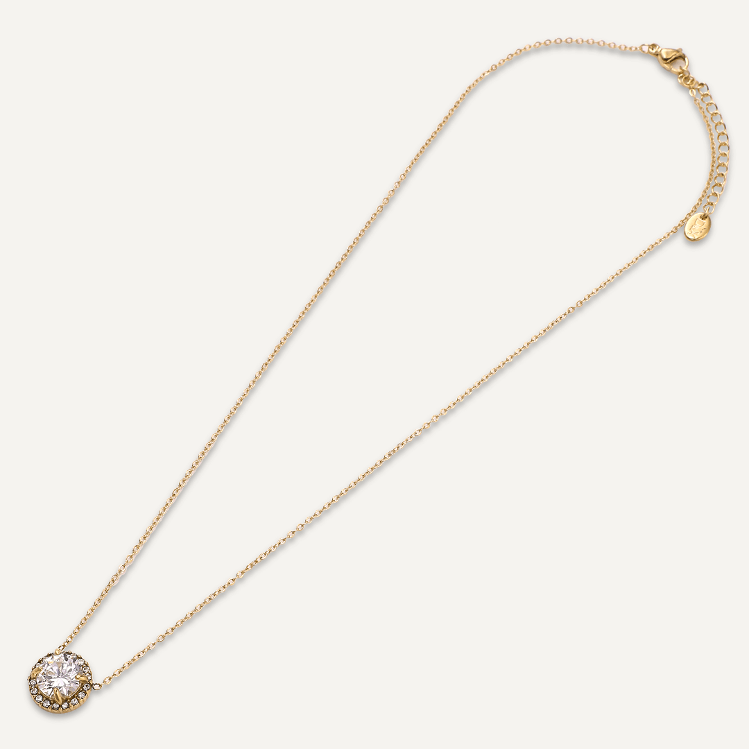 Vibes | Halo Crystal Pendant Necklace | 18K Gold-Plated