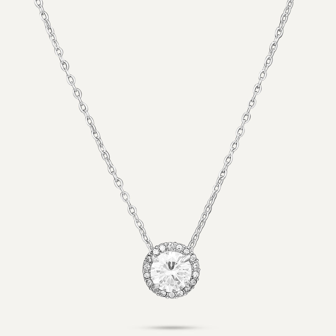 Vibes | Halo Crystal Pendant Necklace | White Gold-Plated