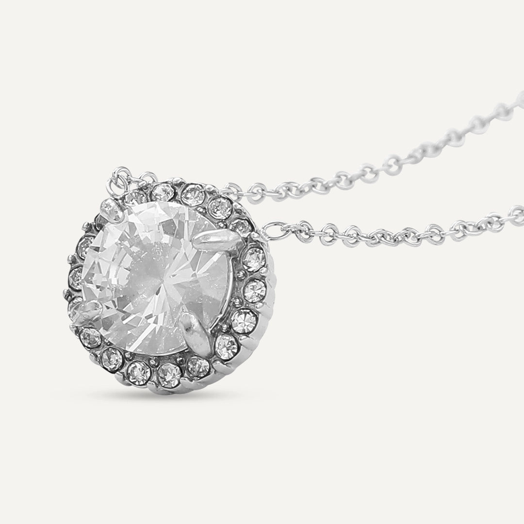 Vibes | Halo Crystal Pendant Necklace | White Gold-Plated
