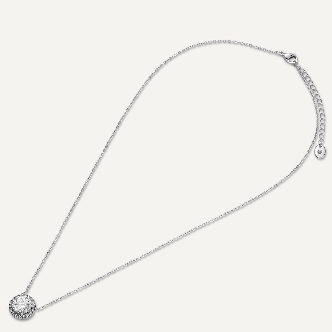 Vibes | Halo Crystal Pendant Necklace | White Gold-Plated