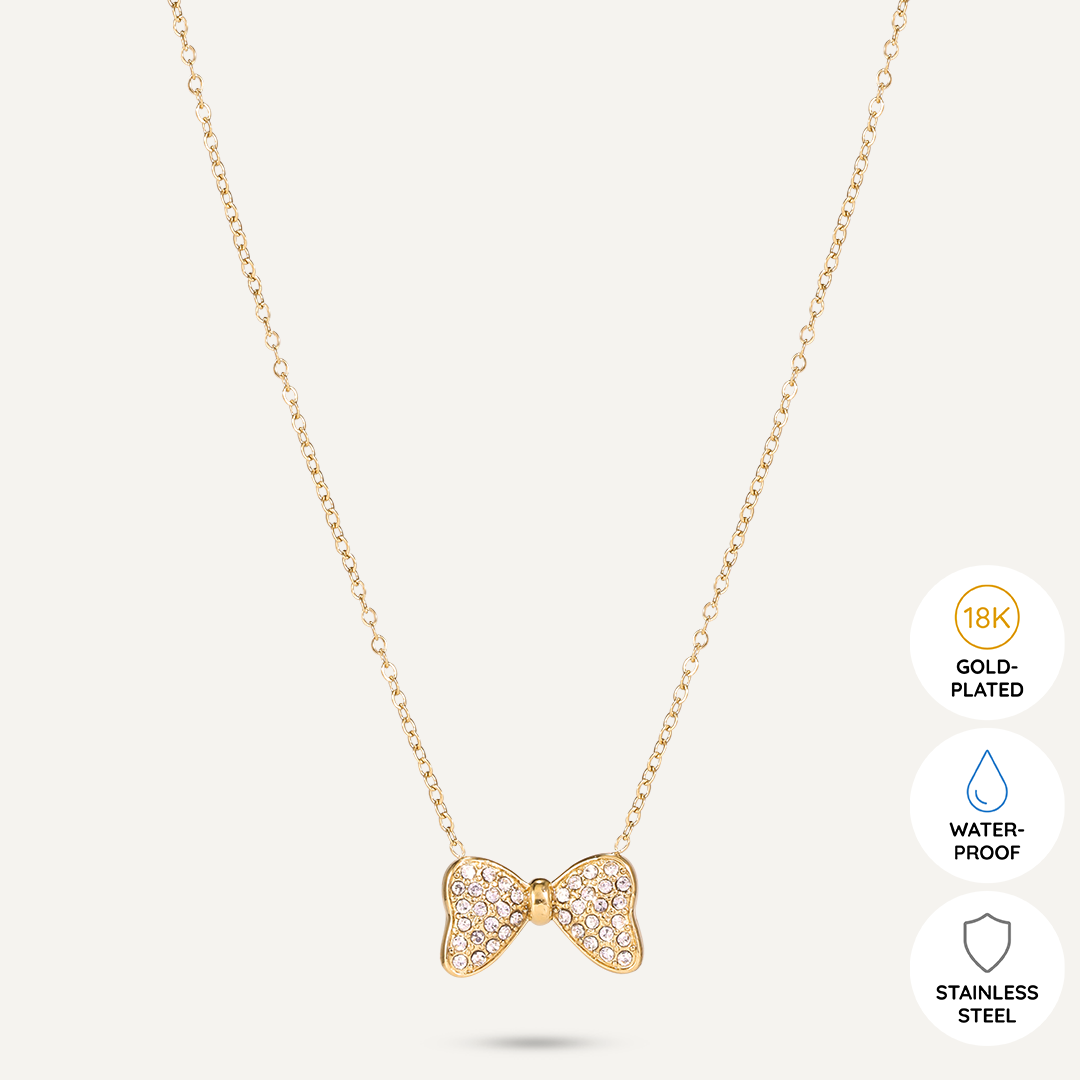 Vibes | Sparkling Bow Pendant Necklace | 18K Gold-Plated