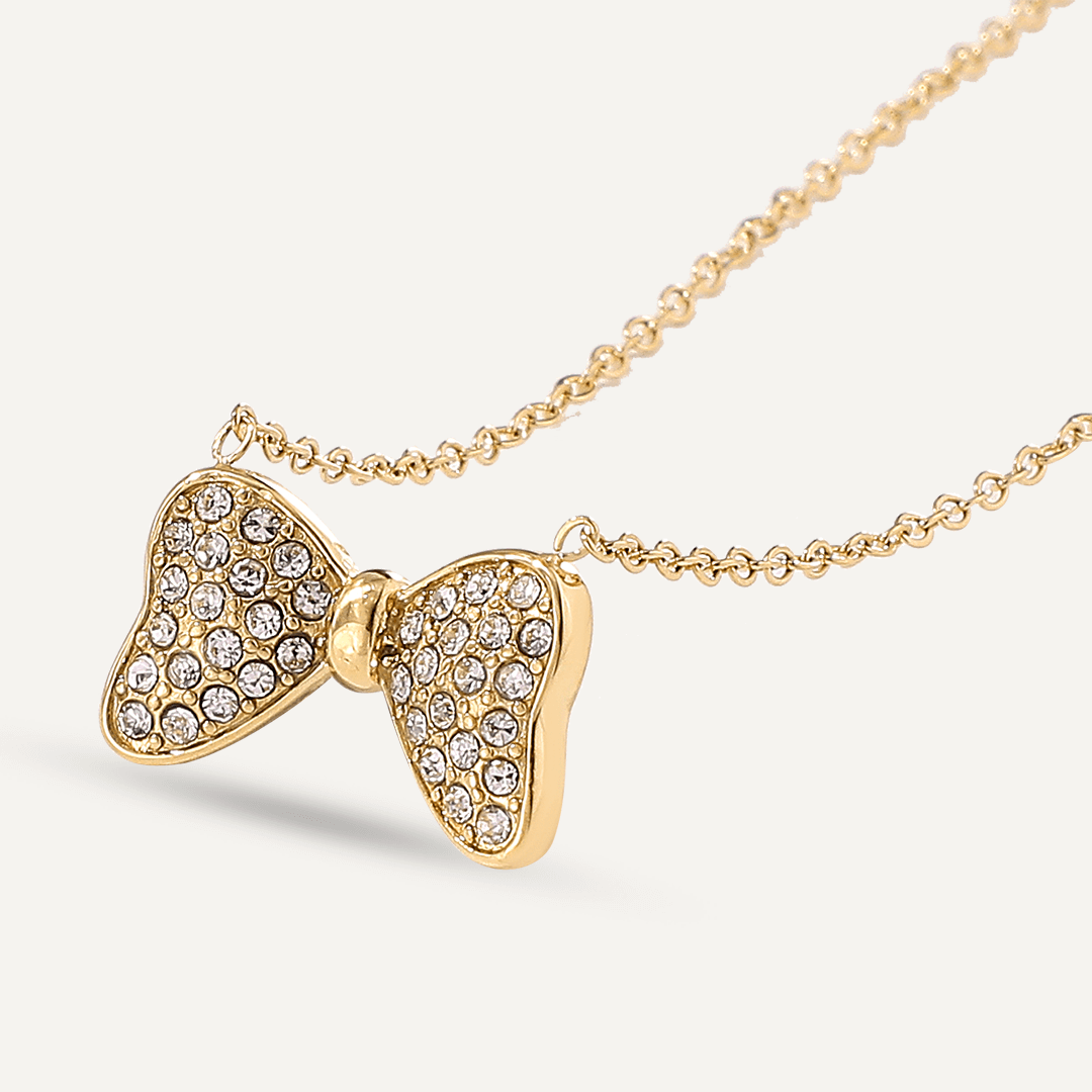 Vibes | Sparkling Bow Pendant Necklace | 18K Gold-Plated