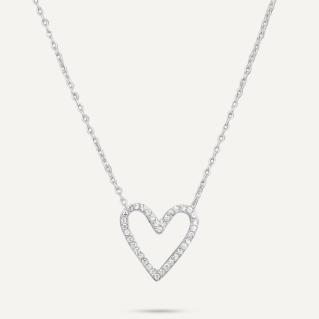 Vibes | Heartfelt Sparkle Pendant Necklace | White Gold-Plated