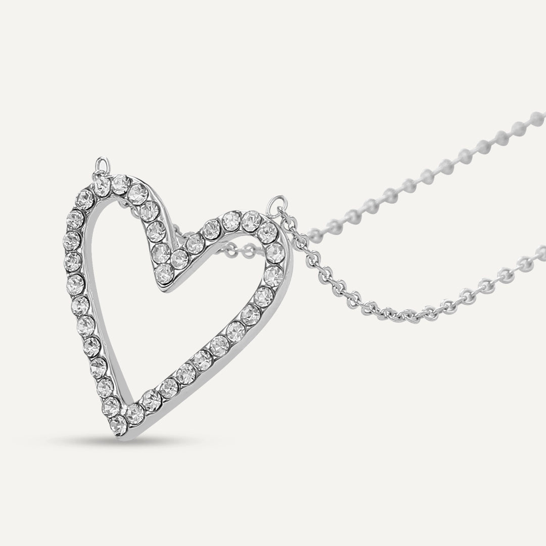 Vibes | Heartfelt Sparkle Pendant Necklace | White Gold-Plated