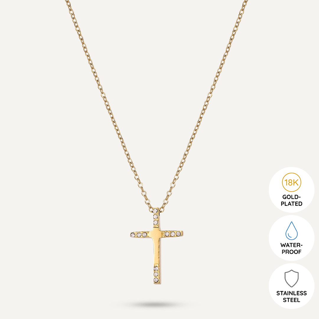 Vibes | Crystal Faith Cross Necklace | 18K Gold-Plated