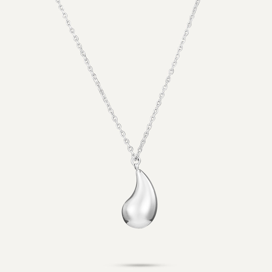 Vibes | Liquid Gold Teardrop Necklace | White Gold-Plated