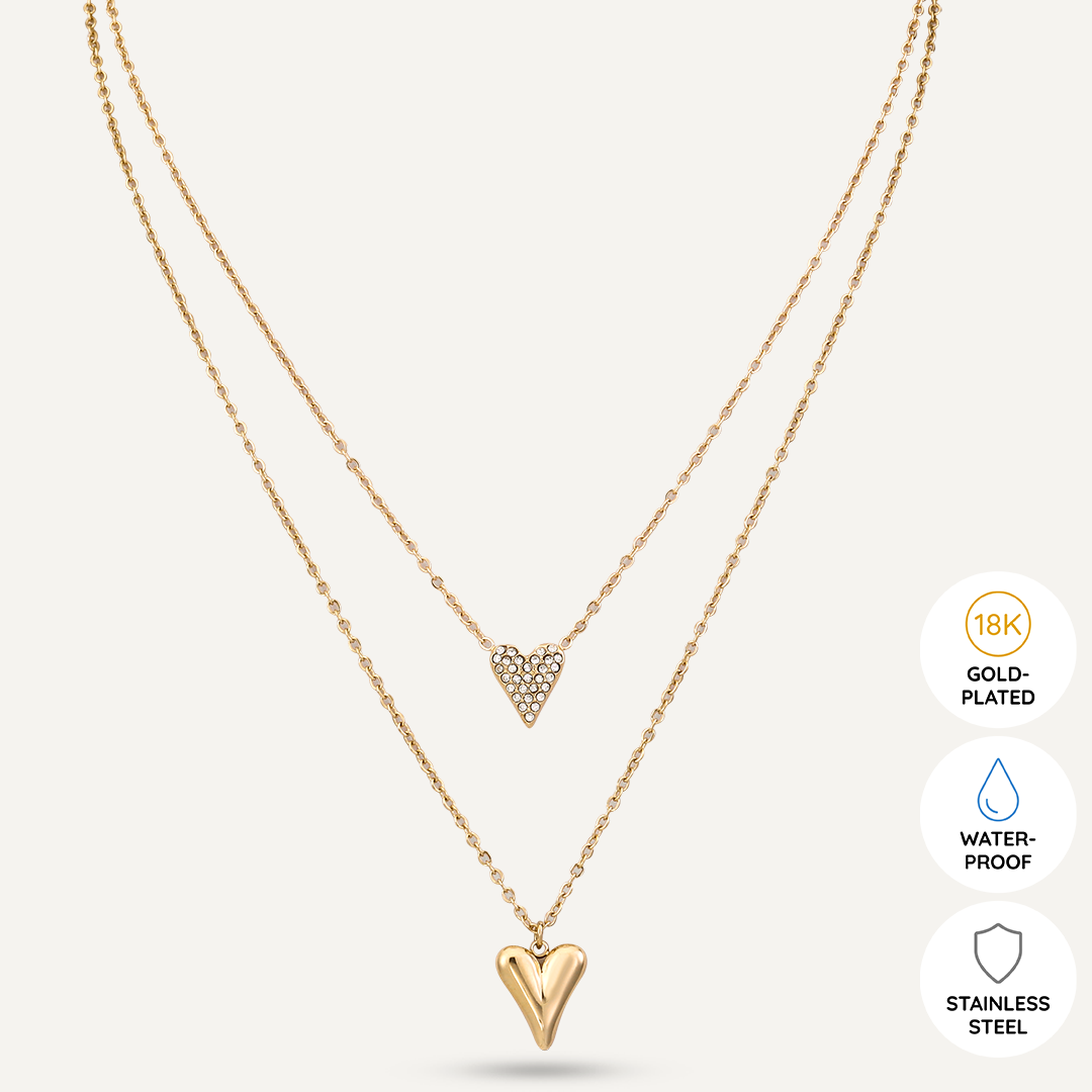 Vibes | Double Heartbeat Layered Necklace | 18K Gold-Plated