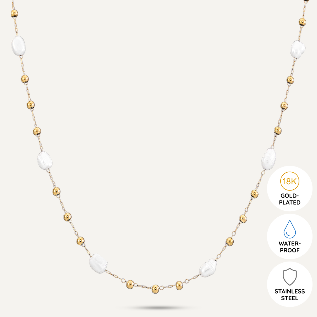 Vibes | Golden Harmony Beaded Pearl Necklace | 18K Gold-Plated