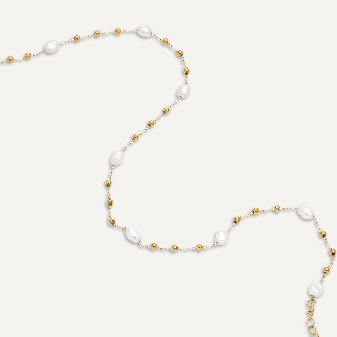 Vibes | Golden Harmony Beaded Pearl Necklace | 18K Gold-Plated