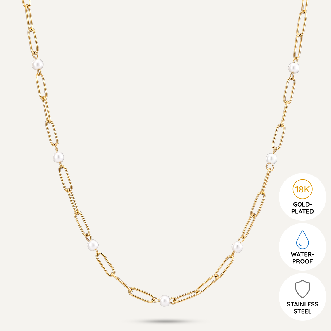 Vibes | Modern Pearl Link Chain Necklace | 18K Gold-Plated