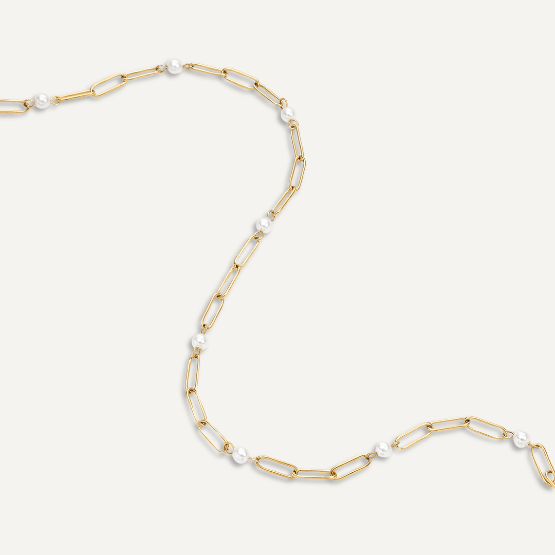 Vibes | Modern Pearl Link Chain Necklace | 18K Gold-Plated