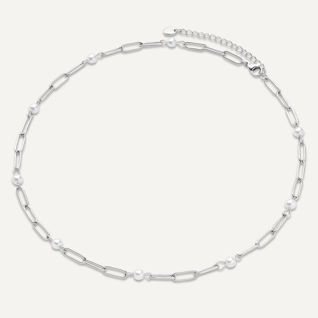 Vibes | Modern Pearl Link Chain Necklace | White Gold-Plated