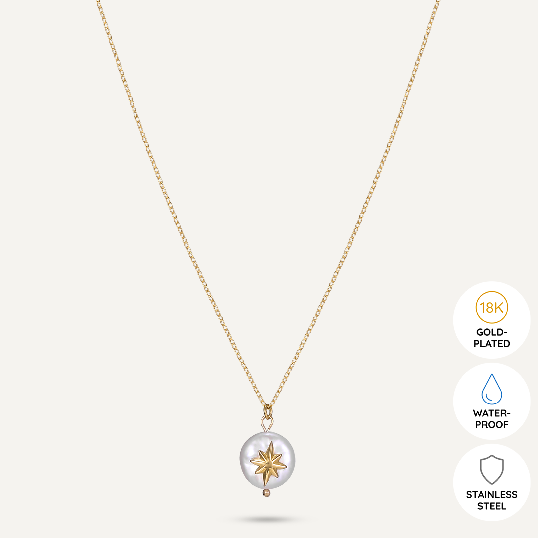 Vibes | North Star Pearl Pendant Necklace | 18K Gold-Plated