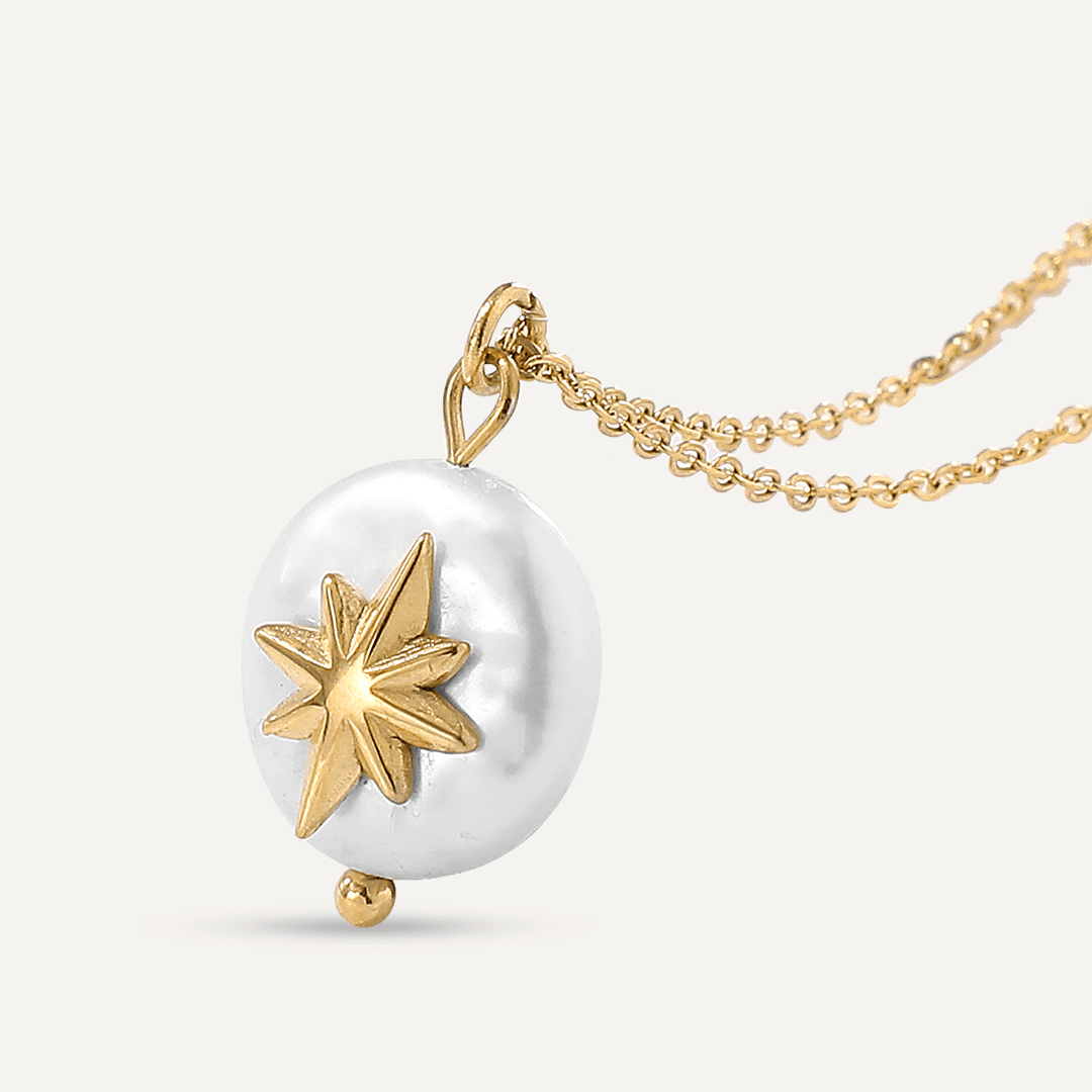 Vibes | North Star Pearl Pendant Necklace | 18K Gold-Plated