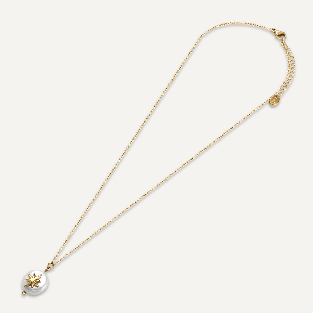 Vibes | North Star Pearl Pendant Necklace | 18K Gold-Plated