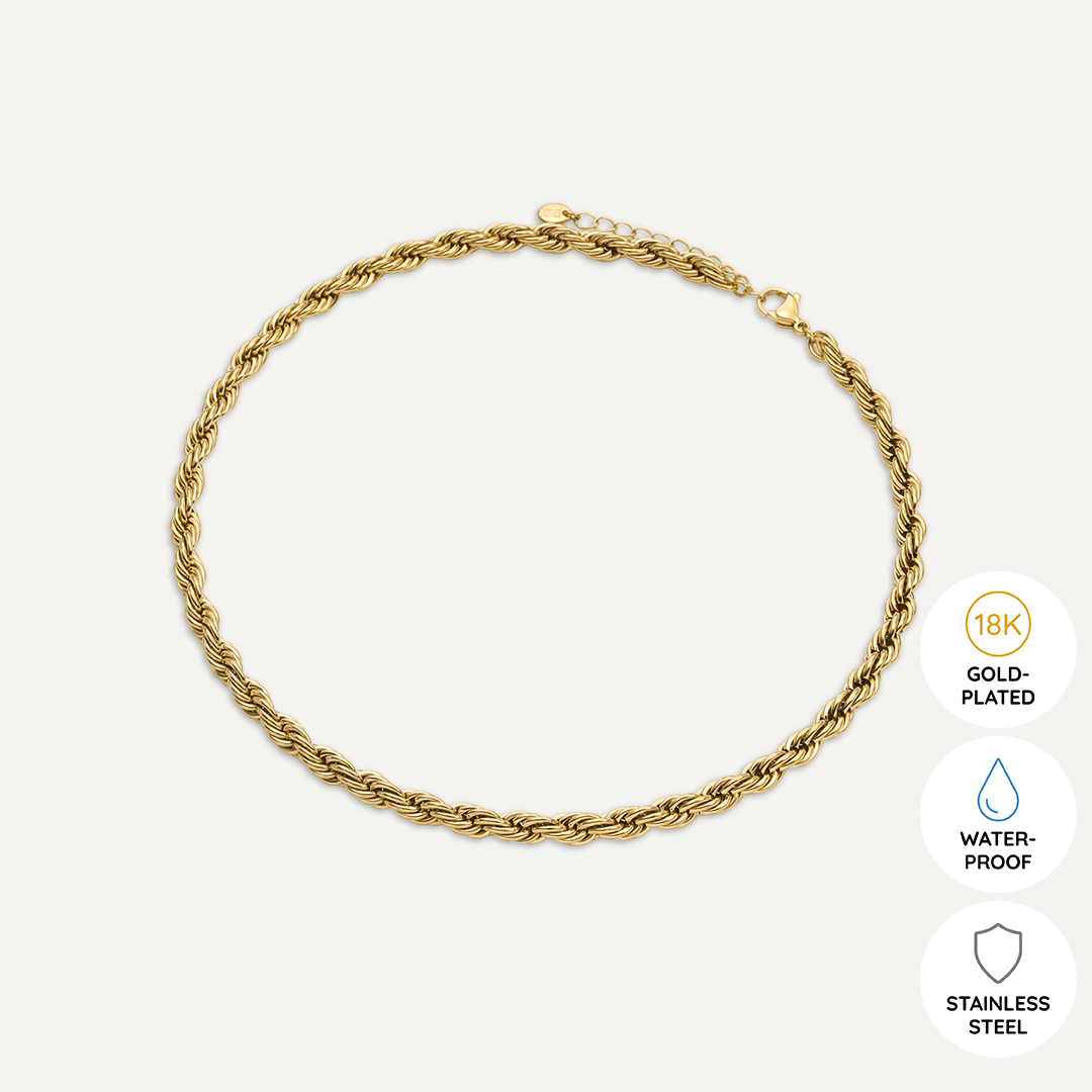 Vibes | Luxe Twisted Rope Chain Necklace | 18K Gold-Plated