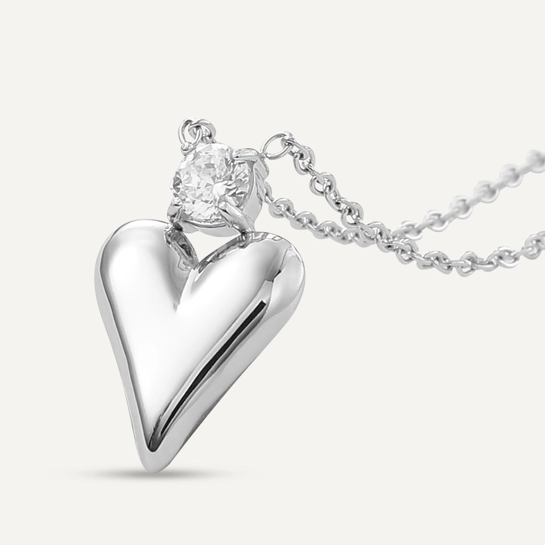 Vibes | Crystal Love Heart Necklace | White Gold-Plated