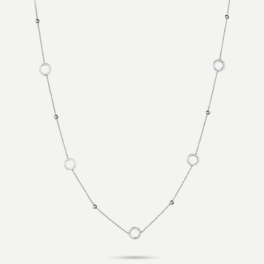 Vibes | Long Circle Harmony Necklace | White Gold-Plated