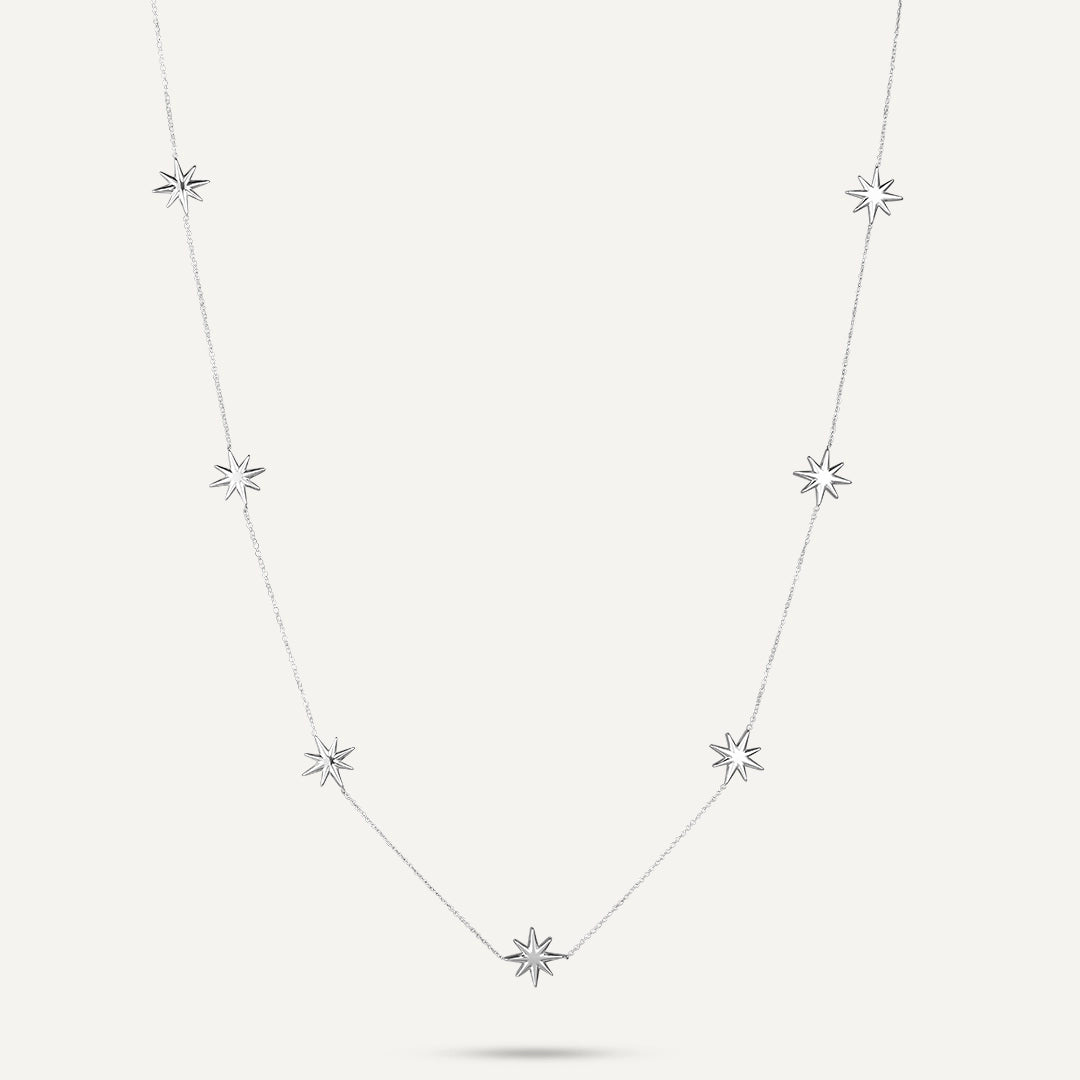 Vibes | Celestial Star Long Necklace | White Gold-Plated