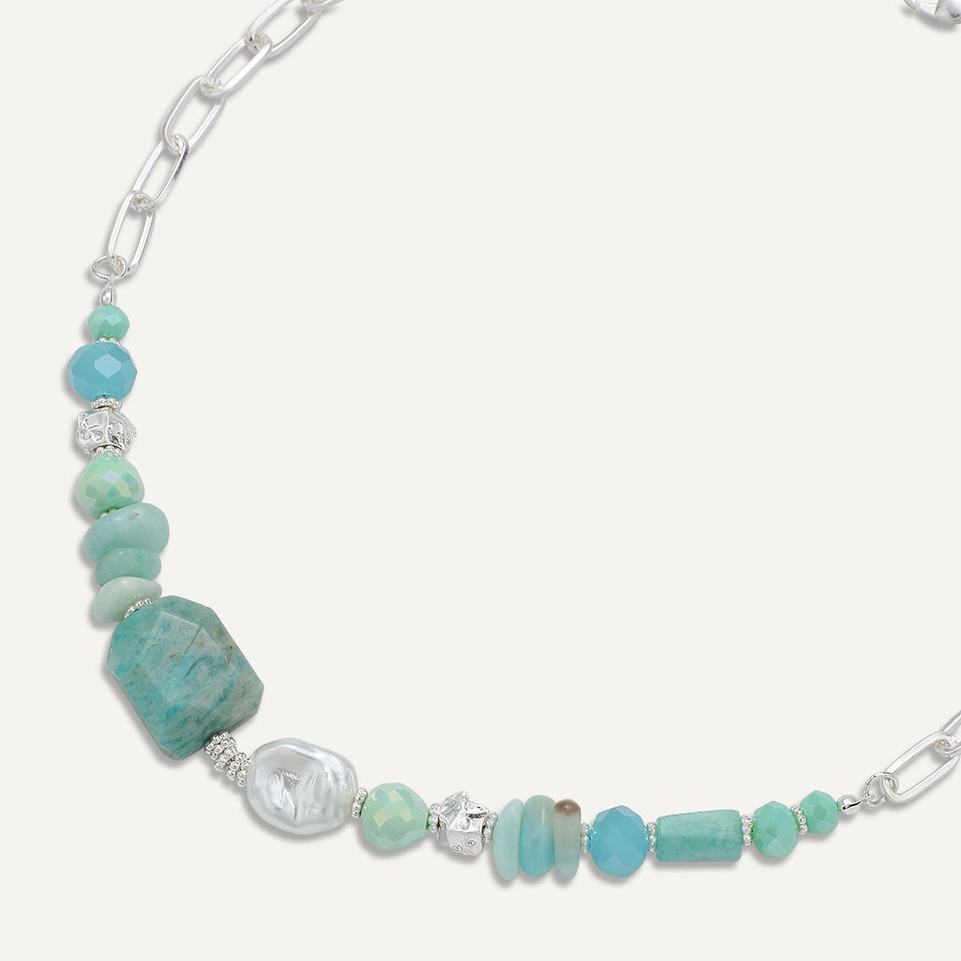 Bold Stone & Silver Link Statement Necklace In Silver-Tone