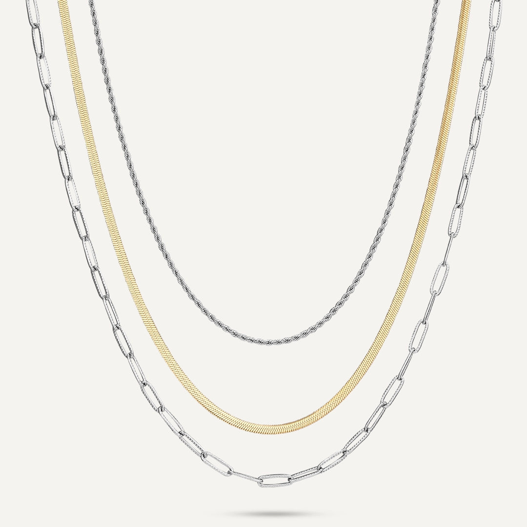 Vibes | Triple Threat Layers Necklace | 18K Gold & White Gold-Plated