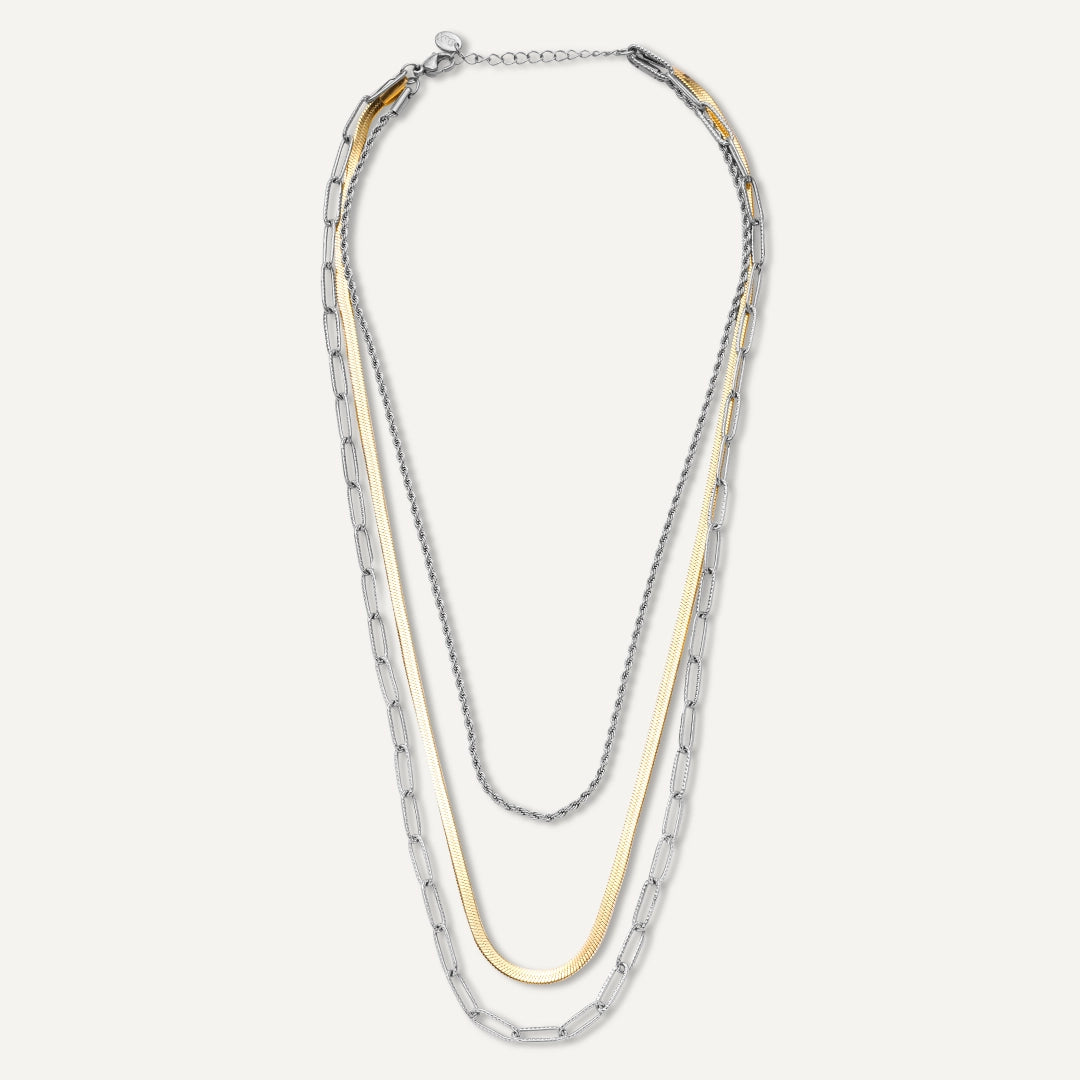 Vibes | Triple Threat Layers Necklace | 18K Gold & White Gold-Plated