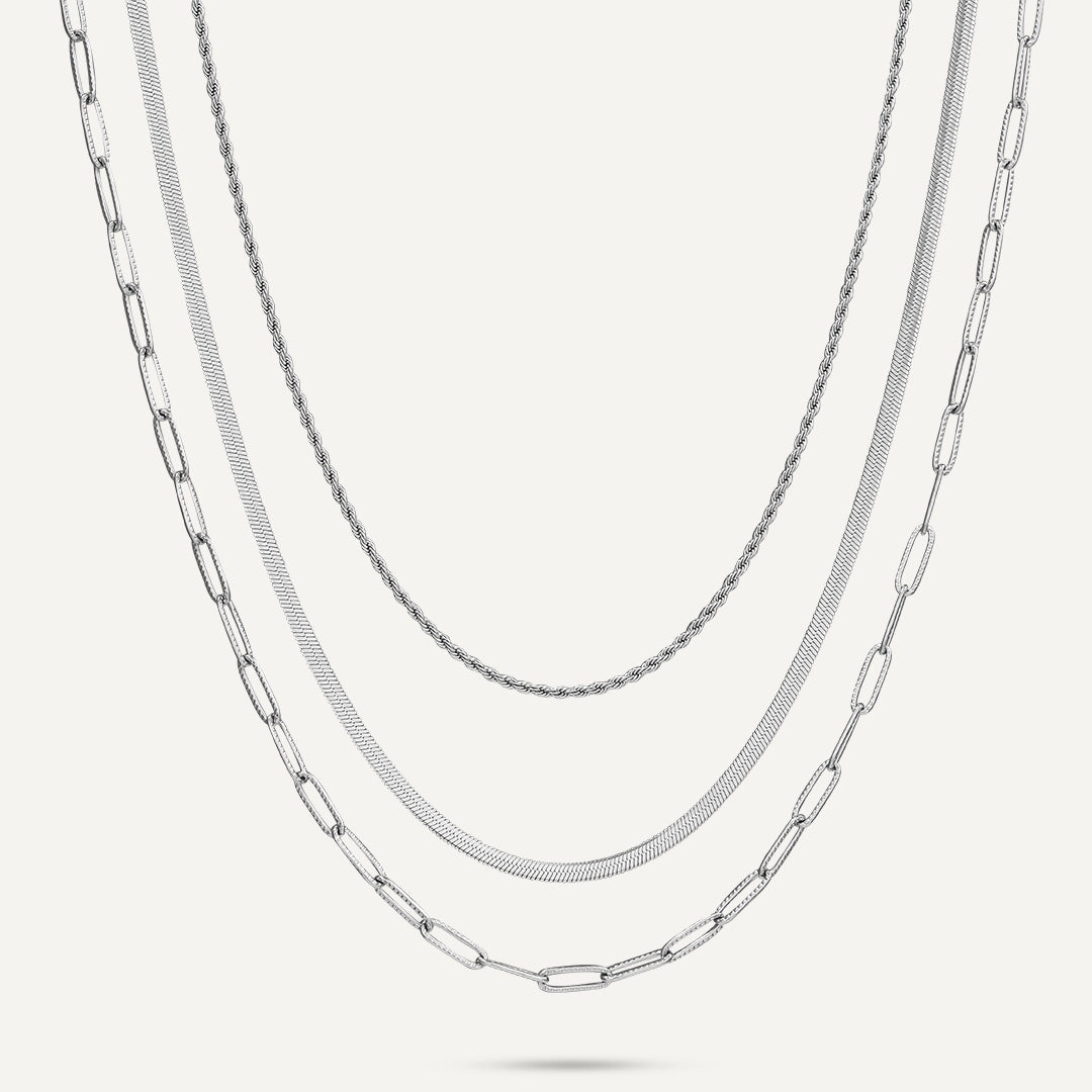 Vibes | Triple Threat Layers Necklace | White Gold-Plated
