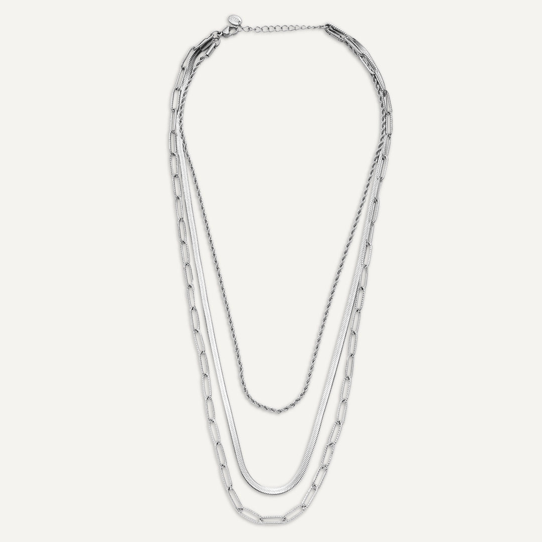 Vibes | Triple Threat Layers Necklace | White Gold-Plated