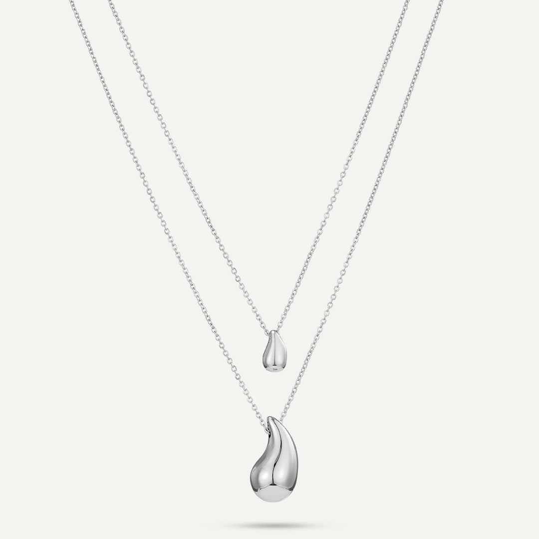 Vibes | Drip Drop Layers Necklace | White Gold-Plated