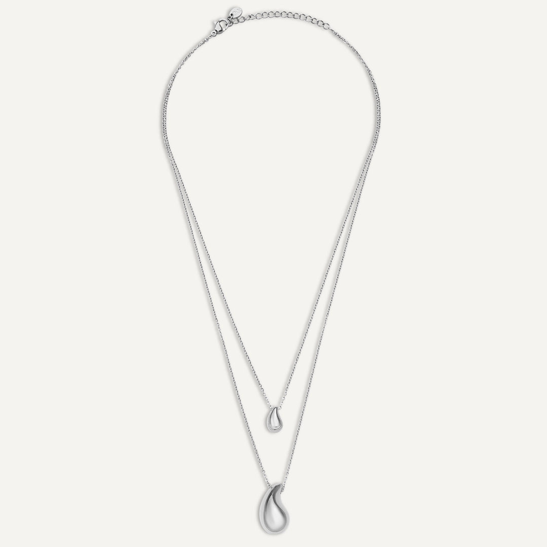Vibes | Drip Drop Layers Necklace | White Gold-Plated