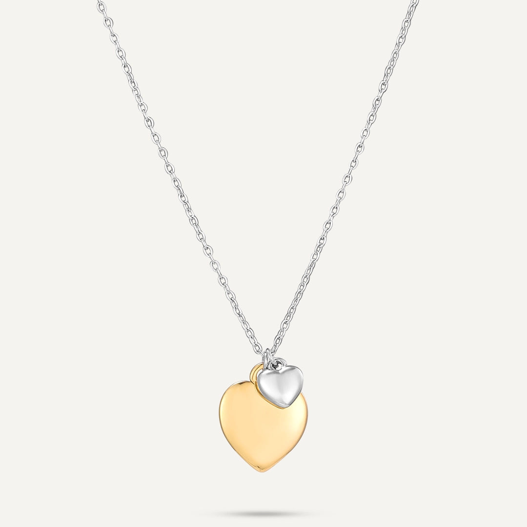 Vibes | Double Heart Drop Necklace | 18K Gold & White Gold-Plated