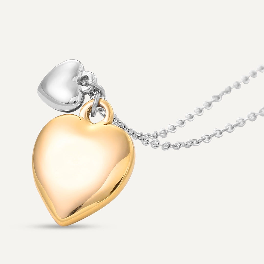 Vibes | Double Heart Drop Necklace | 18K Gold & White Gold-Plated