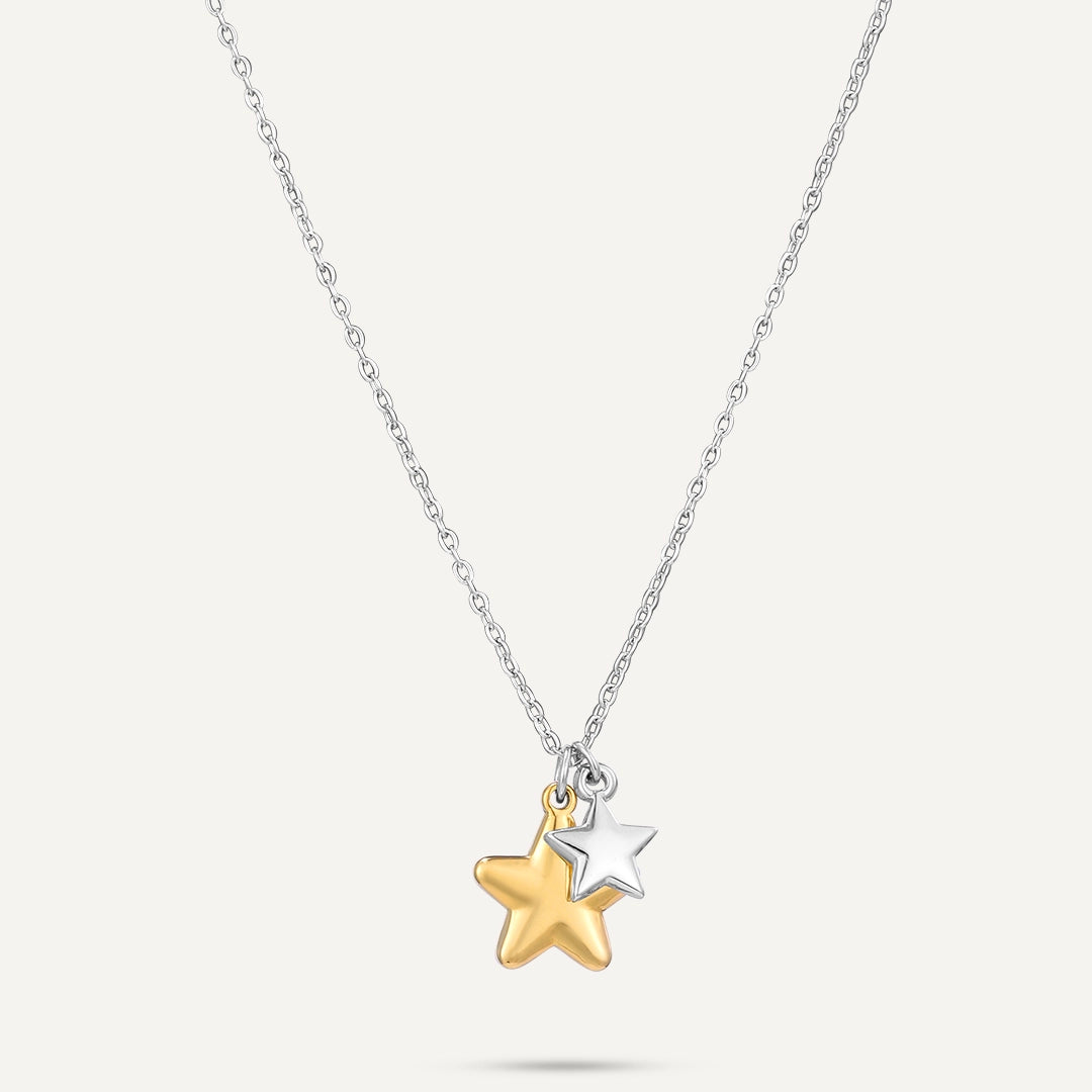 Vibes | Starry Duo Drop Necklace | 18K Gold & White Gold-Plated