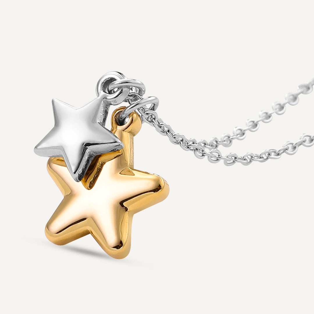 Vibes | Starry Duo Drop Necklace | 18K Gold & White Gold-Plated