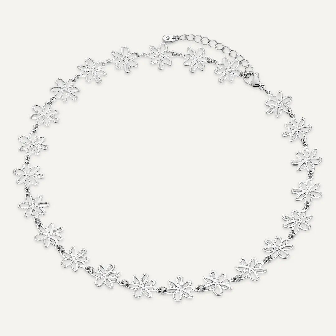 Vibes | Flower Outline Link Necklace | White Gold-Plated