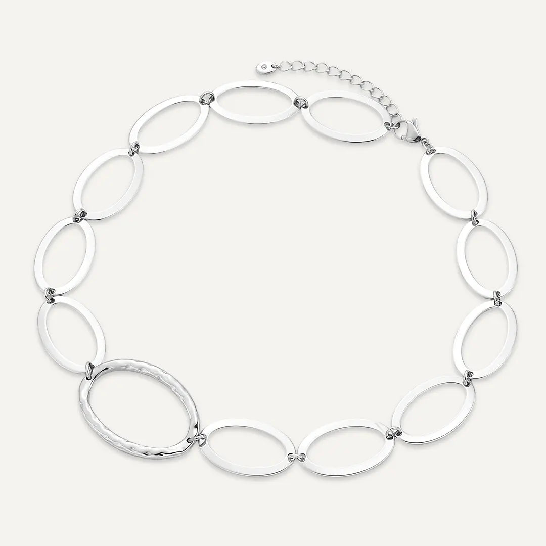 Vibes | Oval Link Necklace with Hammered Texture Link | White Gold-Plated