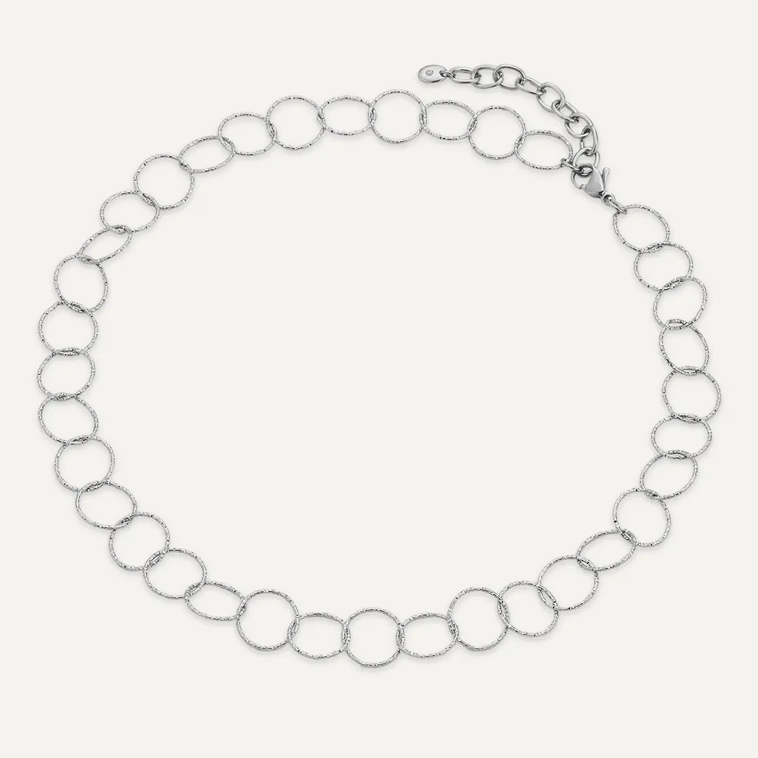 Vibes | Textured Circle Link Chain Necklace | White Gold-Plated