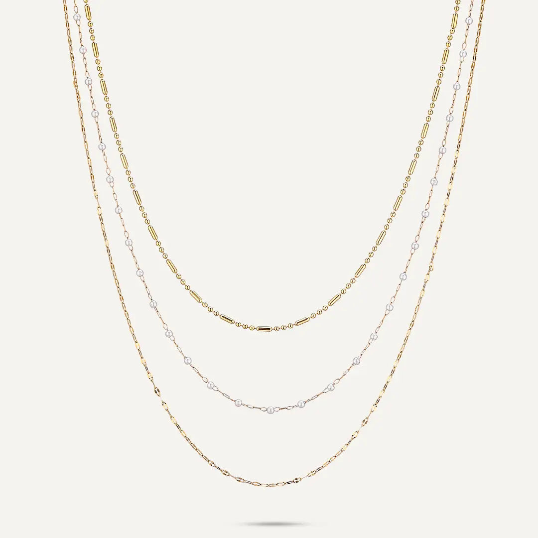 Vibes | Layered Multi-Strand Necklace with Pearl Accents | 18K Gold-Plated