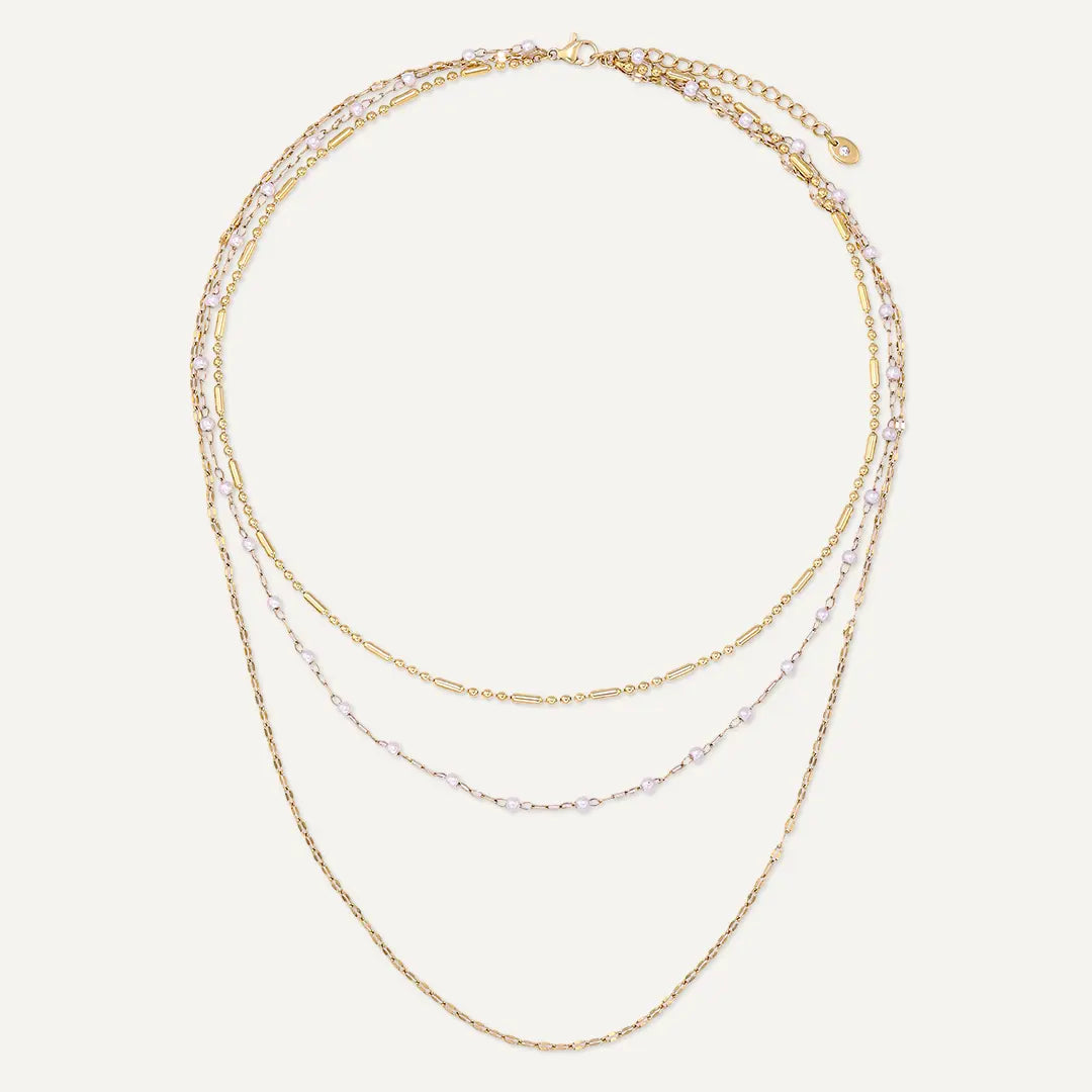 Vibes | Layered Multi-Strand Necklace with Pearl Accents | 18K Gold-Plated